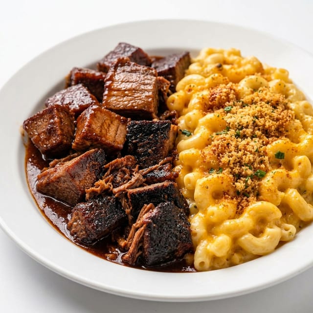 Brisket with Drunken Mac & Cheese.